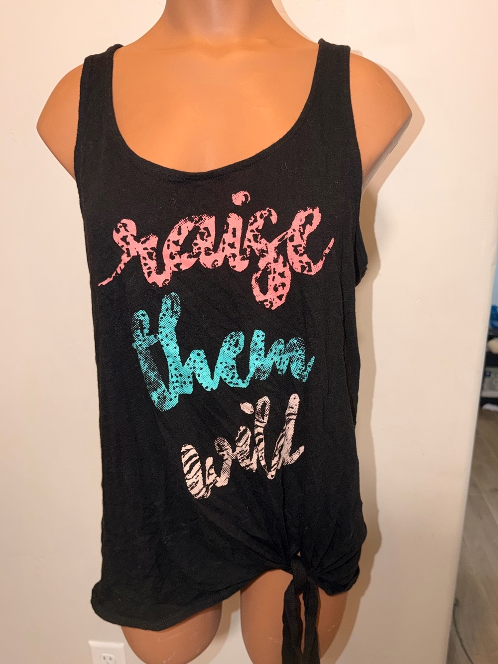 Torrid Raise Hem Tie Front Tank Wild Black 0 L 12 #61874